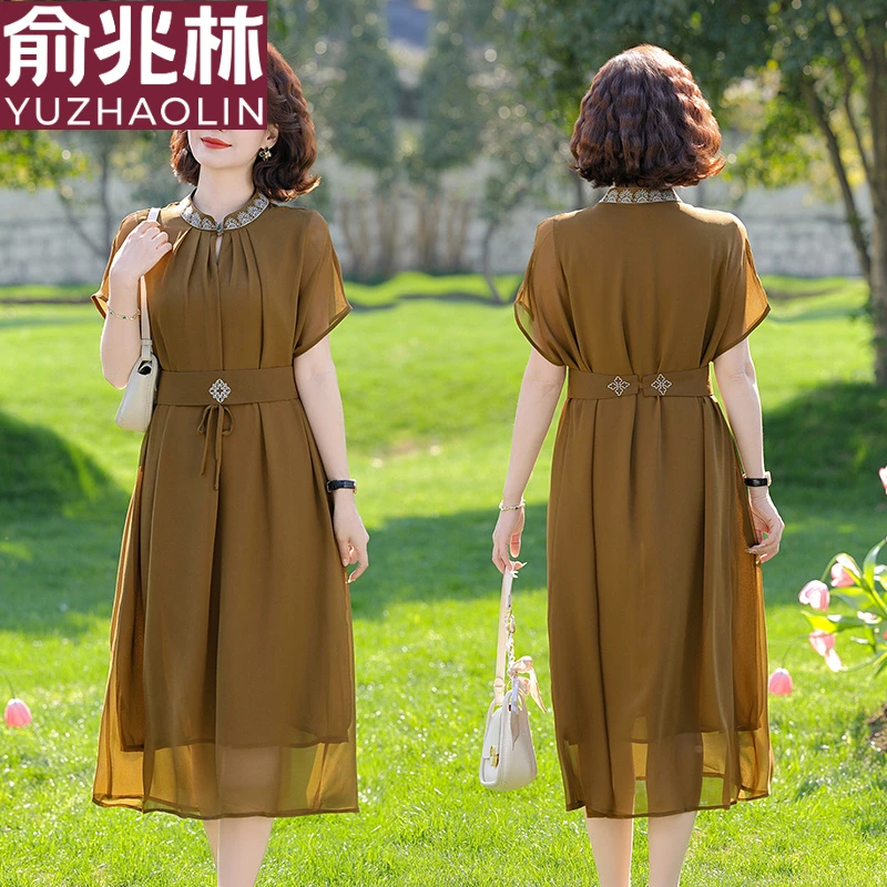 俞兆林妈妈夏装时尚洋气雪纺连衣裙2025新款中年女装气质显瘦裙子