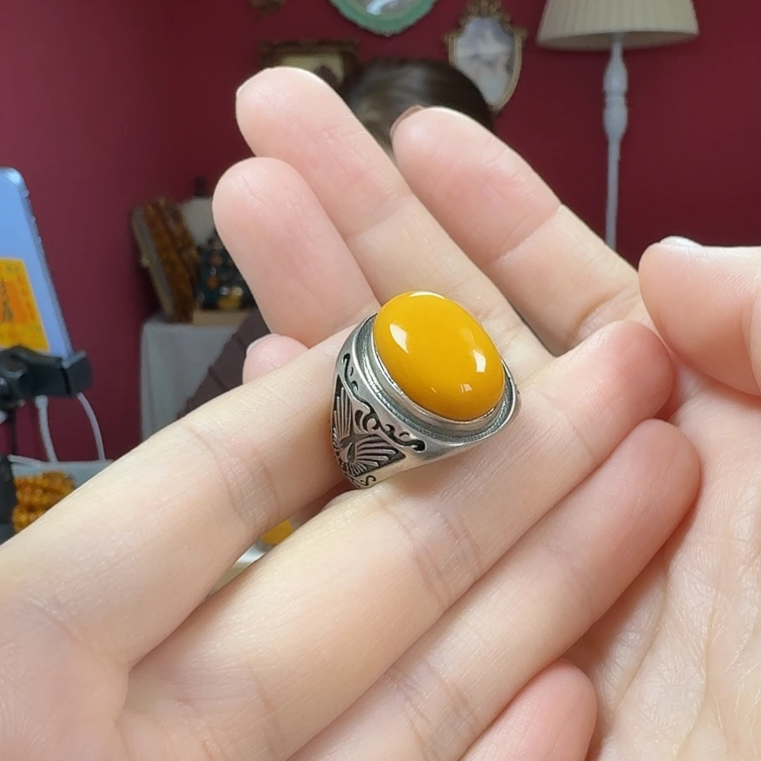 蜜蜡银S925镶嵌手链戒指