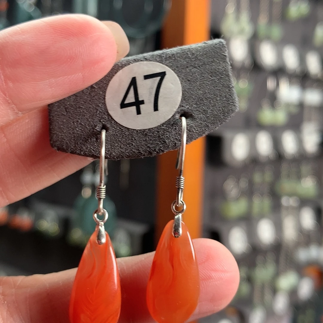 花***南红玛瑙银S925镶嵌耳饰47