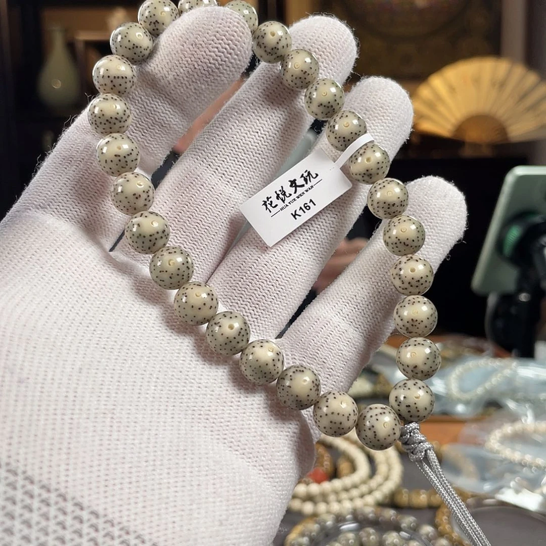 如***～星月菩提手串10mm 石玉料月留白针尖星圆珠手持 K161