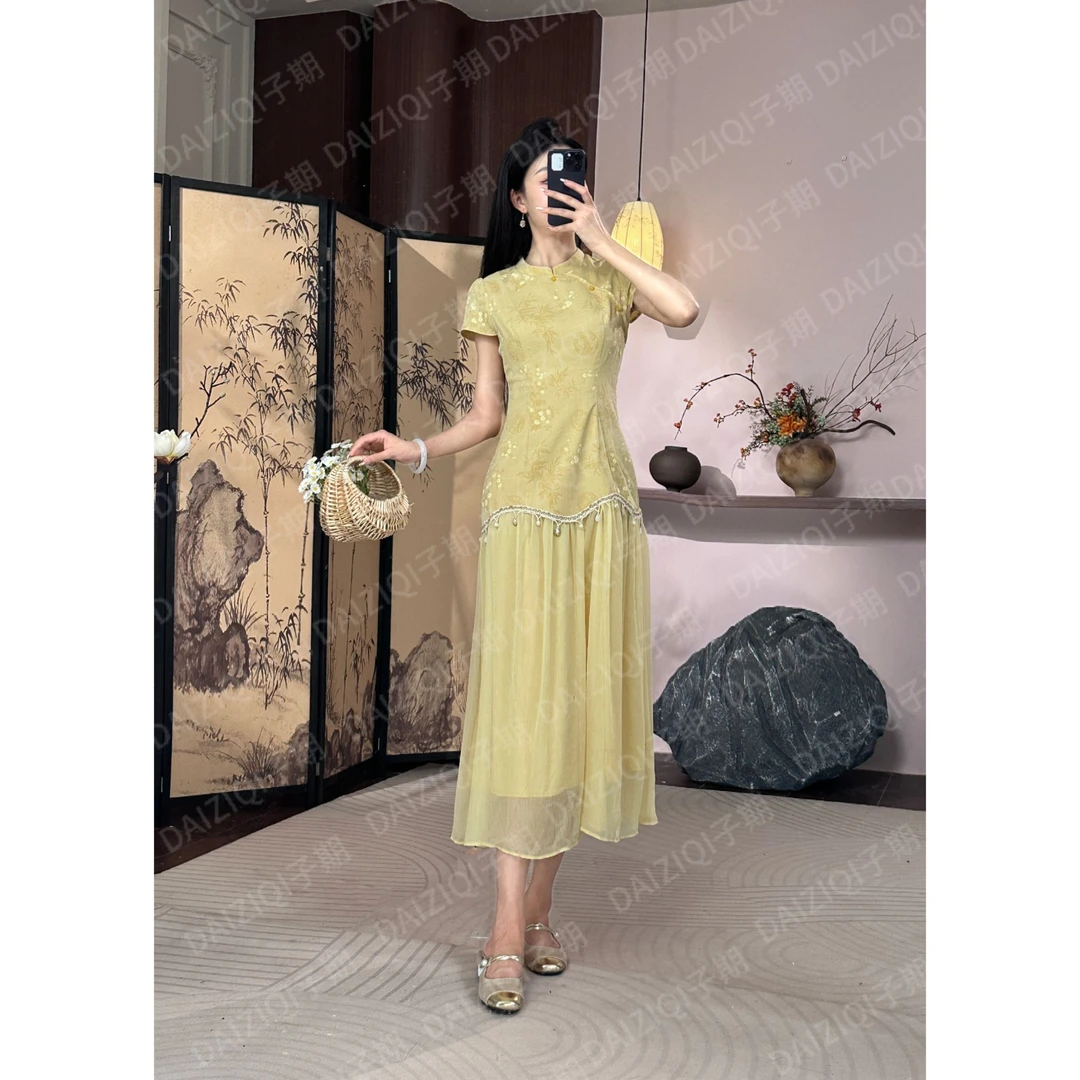 DAZIQI【月桂】新中式国风气质旗袍裙复古显白修身长裙QI1963294