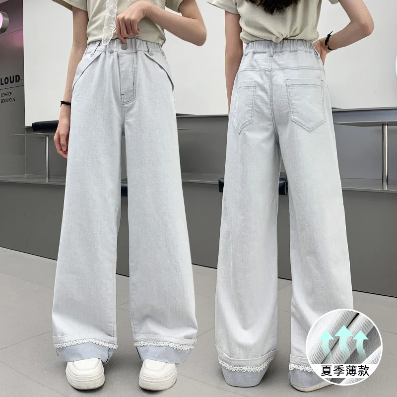 女童牛仔长裤夏季薄款2025新款中大童夏装直筒裤子夏天儿童阔腿裤