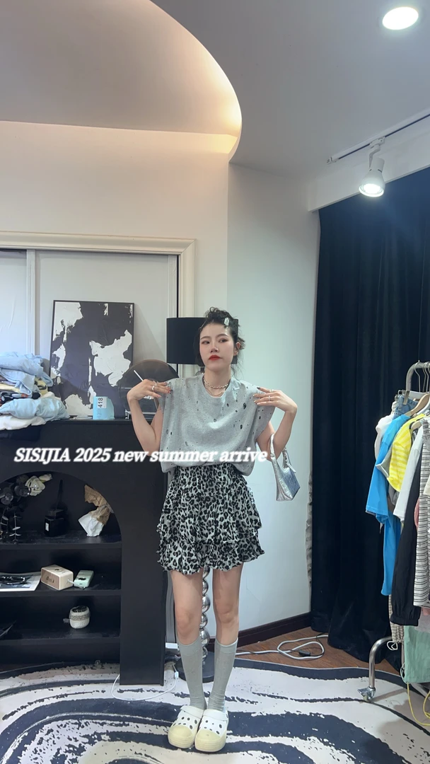 夏季新款高腰显瘦豹纹A字半身短裙小个子百搭时尚设计师休闲