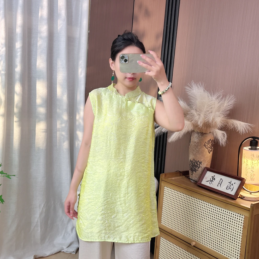 【海棠】新中式无袖衬衫浮光锦气质上衣女夏轻奢老钱风改良旗袍小衫