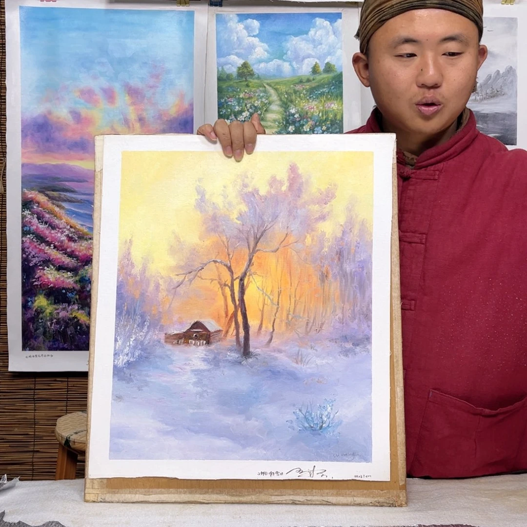 油画行路人小院绘画作品竞拍