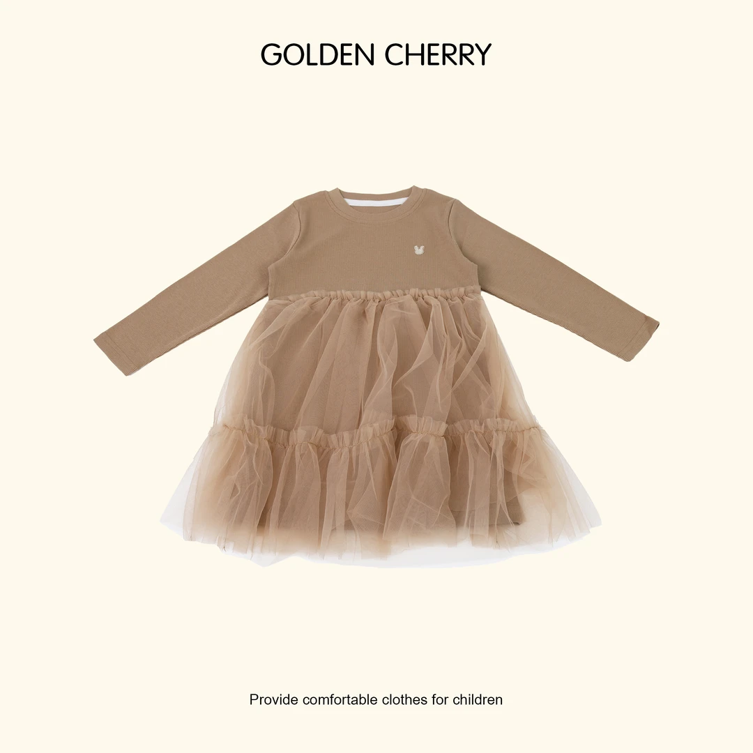 【Golden cherry】儿童咖色小兔子刺绣纱纱洋气连衣裙JYT1124