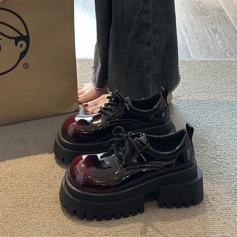 复古甜酷大头小皮鞋女2025秋季新款小个子增高厚底鞋英伦风乐福鞋