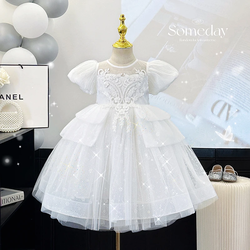 女童夏季连衣裙2025新款儿童超仙表演服宝宝花童主持礼服裙公主裙