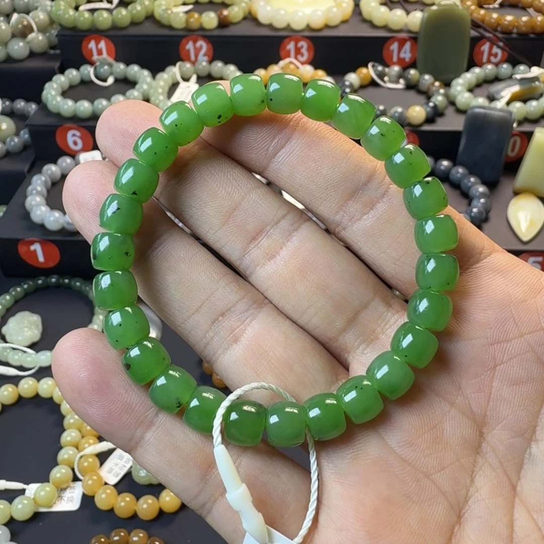 和田玉未镶嵌手链（一物一证 NGTC国检）俄料乌兰海碧玉卡8