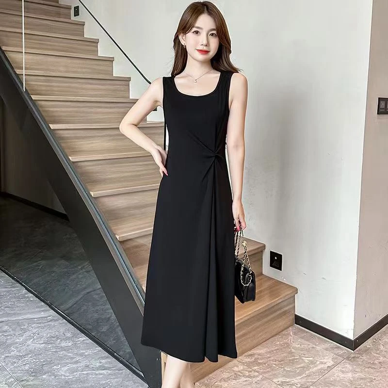 夏季气质打底背心吊带连衣裙黑色修身收腰打底显瘦中长款裙子
