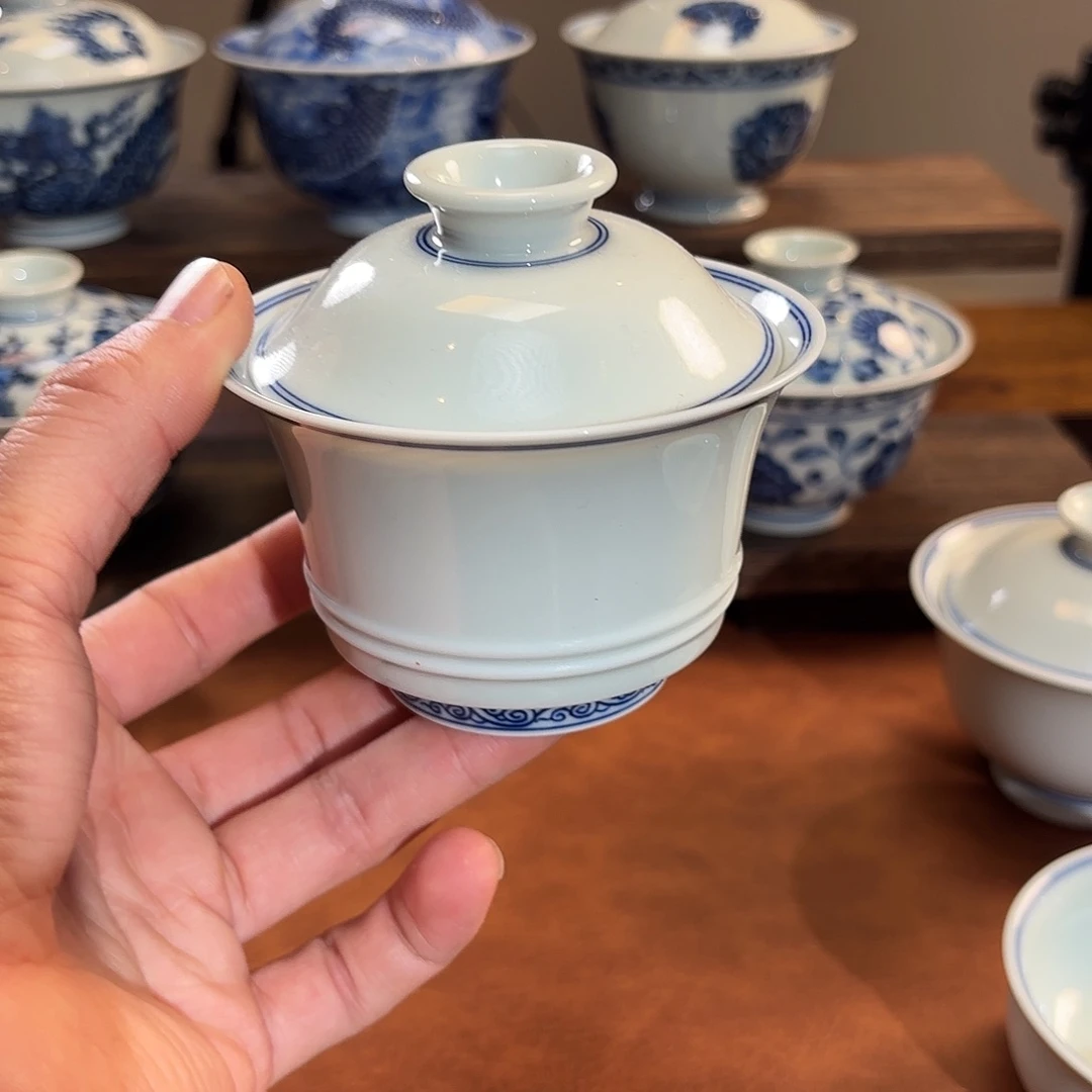 景德镇纯手工手绘大马蹄盖碗120