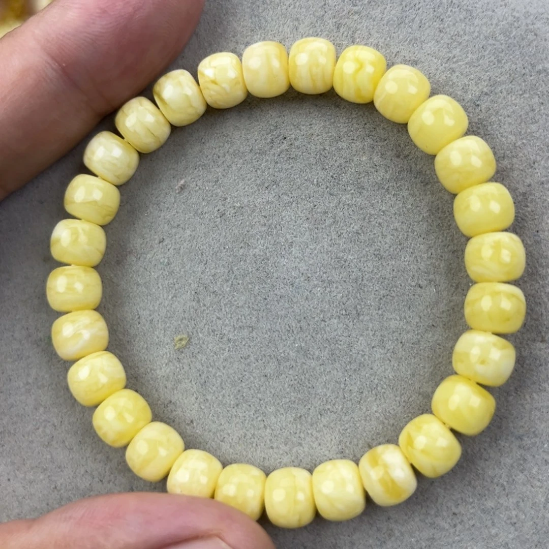 蜜蜡未镶嵌手串纯天然俄料瓷白花虎皮8腕口16+