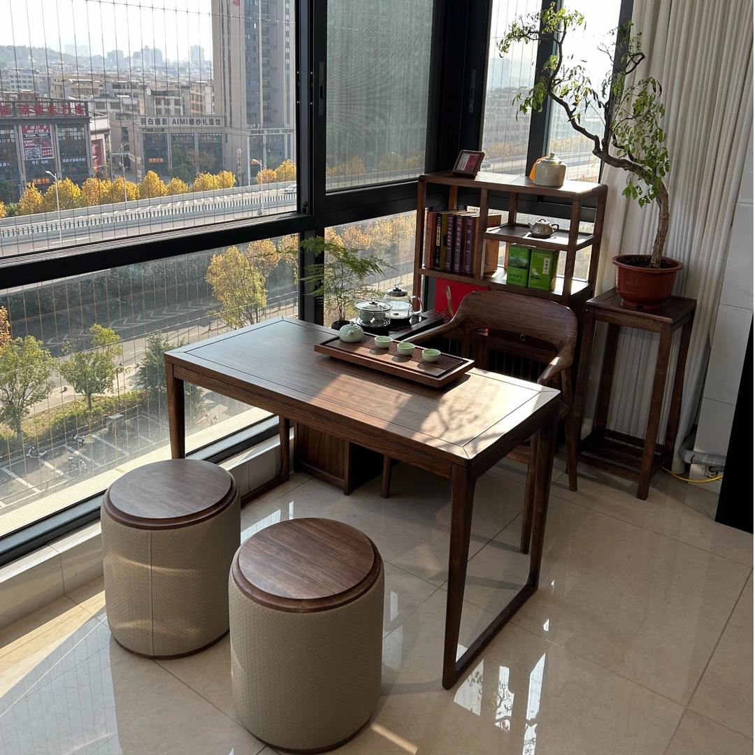北美黑胡桃阳台小茶桌小户型客厅家用茶桌椅组合禅意小茶台