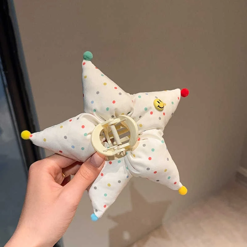 韩国小众设计款波点充棉五角星立体抓夹创意鲨鱼夹甜美少女心发饰