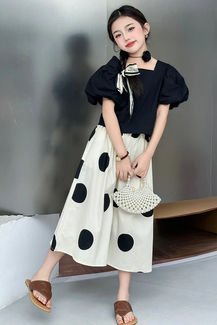 童小乖XZGS&8806赫本风泡泡袖套装