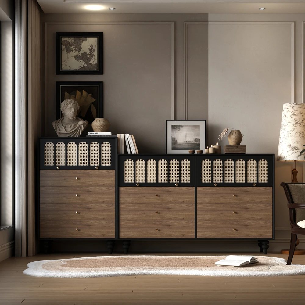 实木斗柜卧室床尾柜中古风客厅靠墙置物柜收纳柜复古储物柜家用