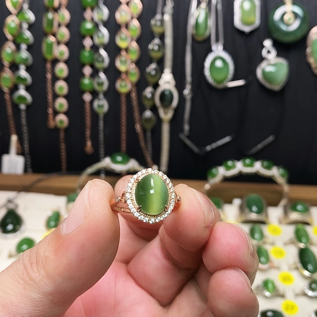 和田玉（碧玉）银S925镶嵌戒指