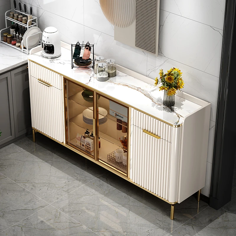 烤漆餐边柜现代简约客厅大容量岩板储物柜酒柜家用厨房碗柜储物柜