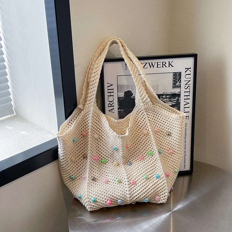 2025新款针织镂空彩色时尚彩豆清新休闲单肩包包女包时尚潮流腋