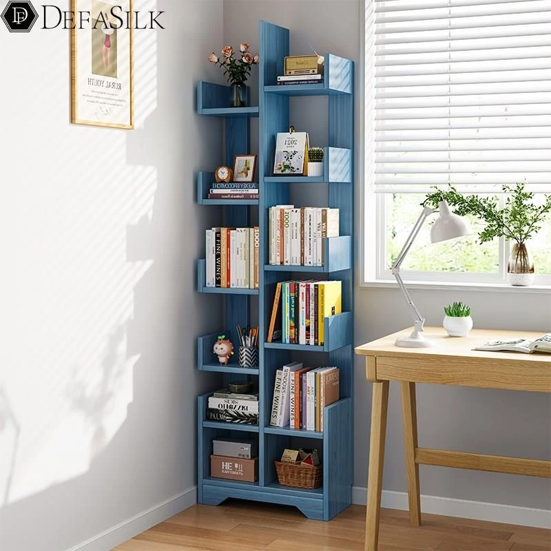 简易树形书架落地置物架客厅家用一体靠墙收纳架电视柜旁小型书柜