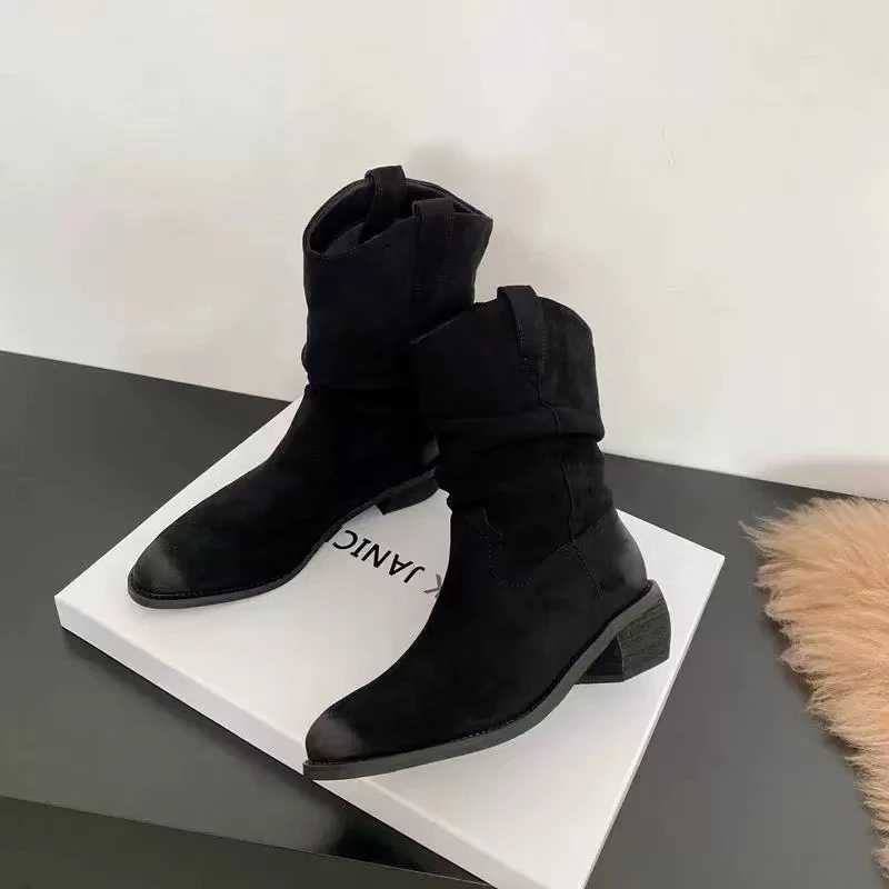 秋冬新款韩版通勤瘦瘦简约粗跟裸靴短靴72-8328(加绒)