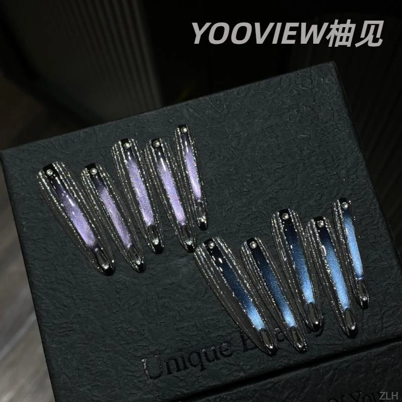 奥勉纯手工AB款银色拉丝爆闪星空美甲高级美甲甲片美甲穿戴甲片