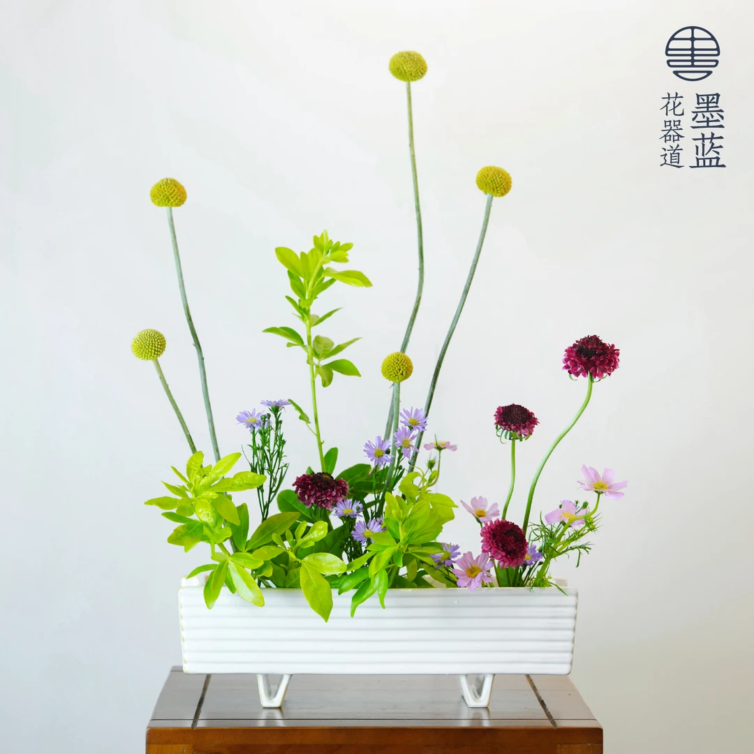 不规则长方形花器陶瓷条纹水盘日式花道禅意插花器皿桌面写景花盘