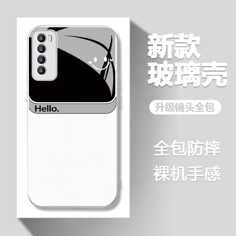 适用于【华为】Nova7简约hello笑脸创意流行男女新款玻璃壳