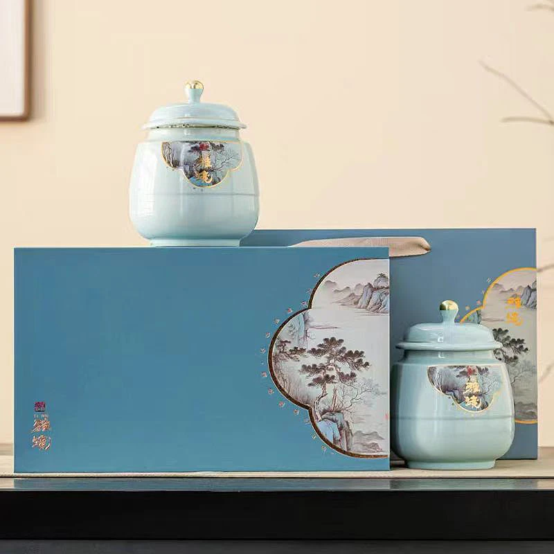 龙井新茶正宗明前豆香型绿茶一级高档瓷罐茶叶礼盒装公司定制logo