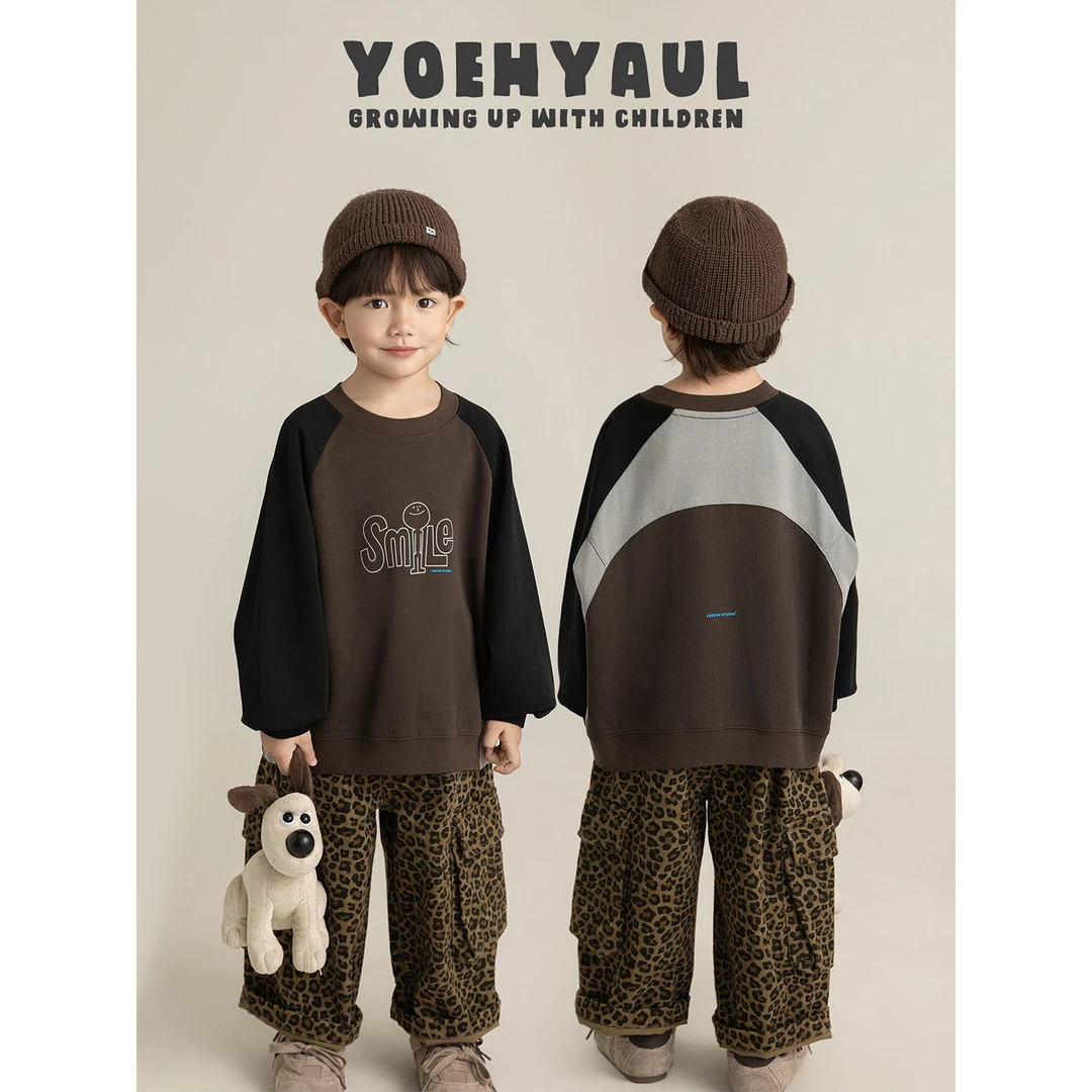 YOEHYAUL/幼悠秋三波 男童舒适柔软亲肤 时尚拼色插肩卫衣 N7142