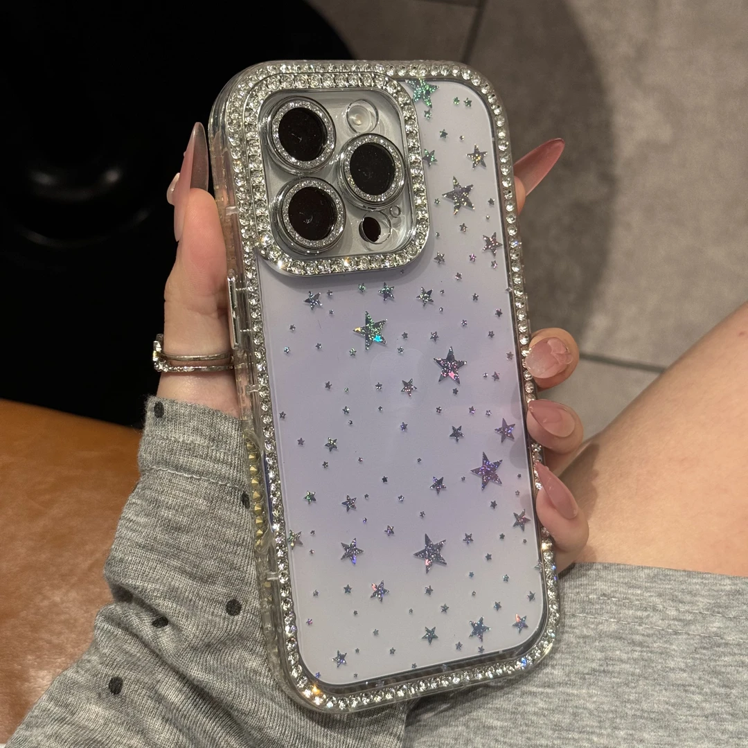 ins高颜值双面镶钻星星适用iPhone16手机壳14苹果15promax晕染13