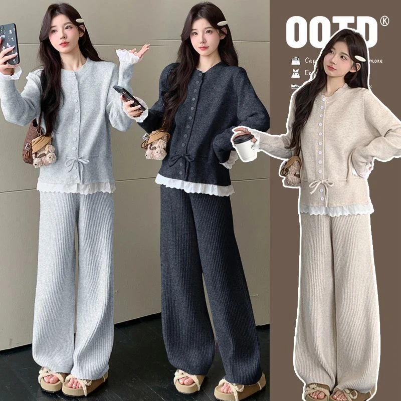 时髦孕妇装新款秋冬季开衫上衣阔腿裤韩版时尚休闲春秋装两件套装