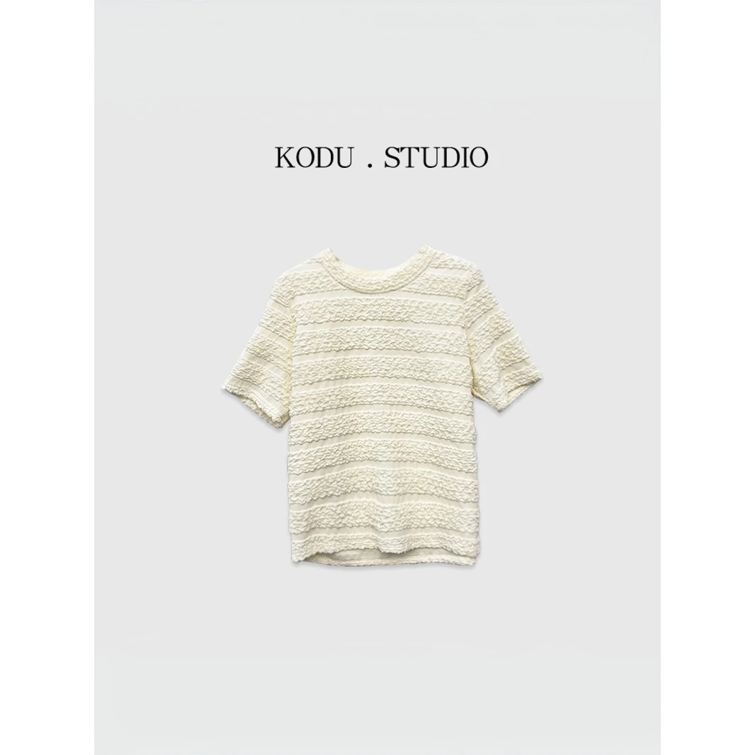 【刻度KODU】MX-5135春夏新款圆领法式重工褶皱肌理感短袖