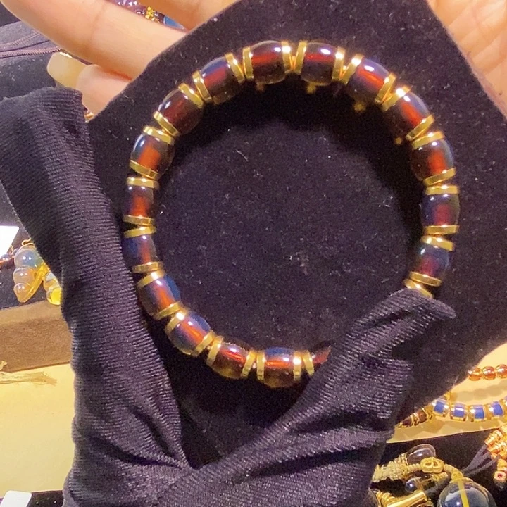 蓝珀未镶嵌珠宝奇石墨西哥红蓝桶珠手串8