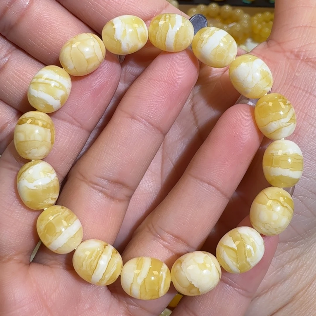 琥珀未镶嵌珠宝奇石10.2m同料花蜡枣珠手串12.7