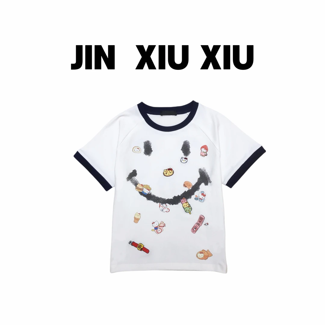 JINXIUXIU春夏新款卡通动漫笑脸韩系甜美短袖T恤722