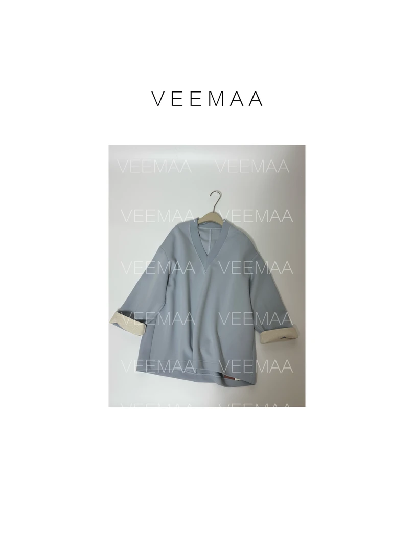 【Veemaa】闲暇时光 浅蓝色阔版V领卫衣