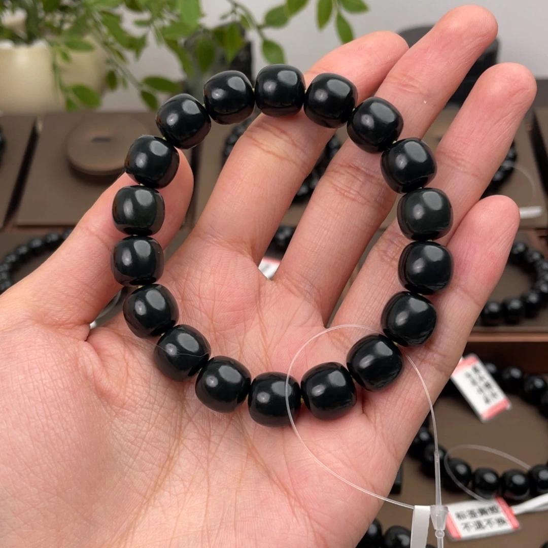 和田玉未镶嵌手链塔青卡12特细