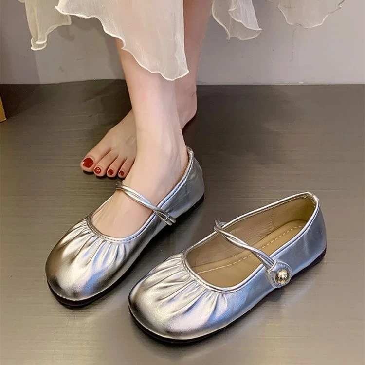 215平底银色单鞋女2025新款秋夏季软底玛丽珍鞋小皮鞋法式晚晚鞋