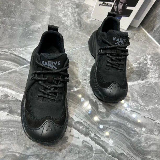 圆头透气时尚休闲鞋增高拼色休闲风耐磨系带极简风