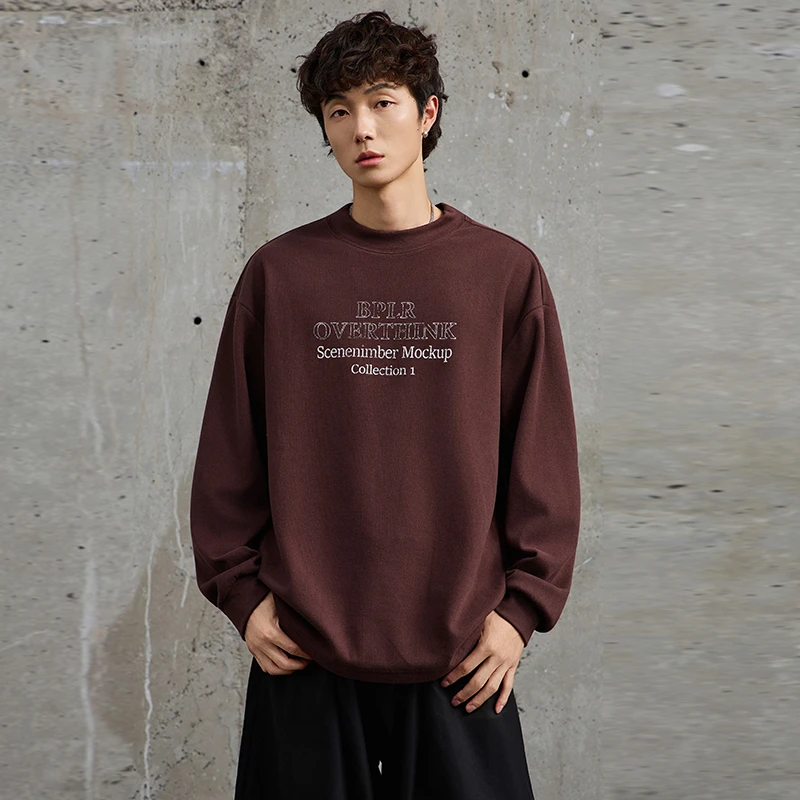 潮牌胖子圆领双面德绒打底衫卫衣男秋冬季加大码保暖内搭长袖t恤