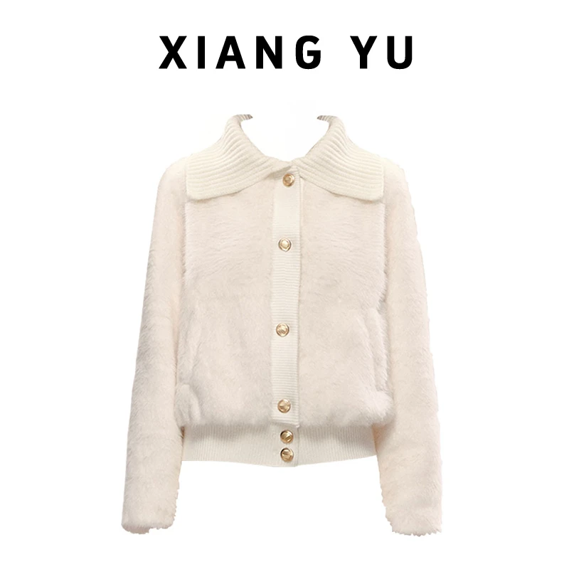 韩系新款甜美可爱风软糯大翻领环保女秋冬新款白色常规法式外套女