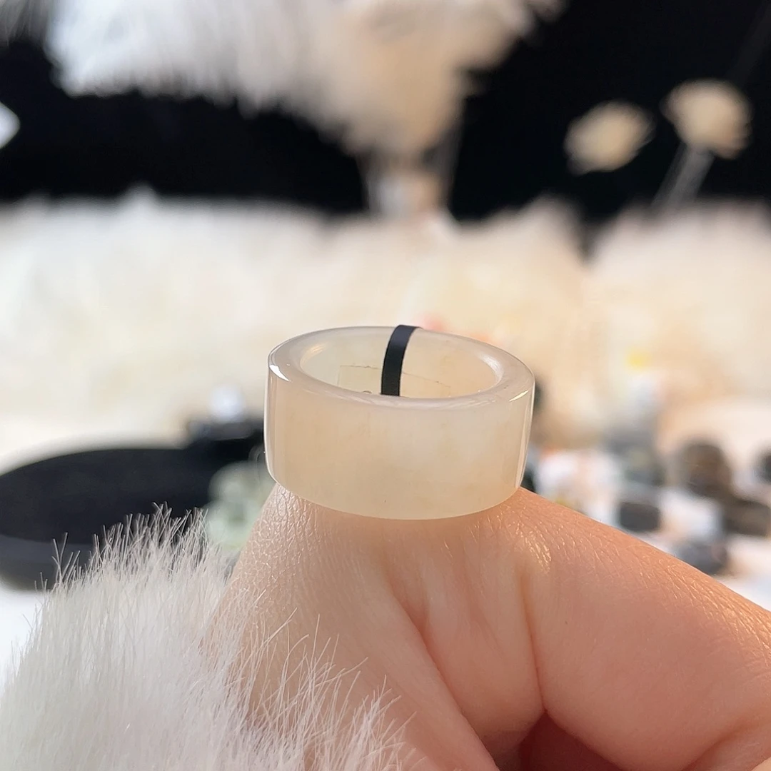 和田玉未镶嵌戒指k56冰透个桂花糖直切17.4mm