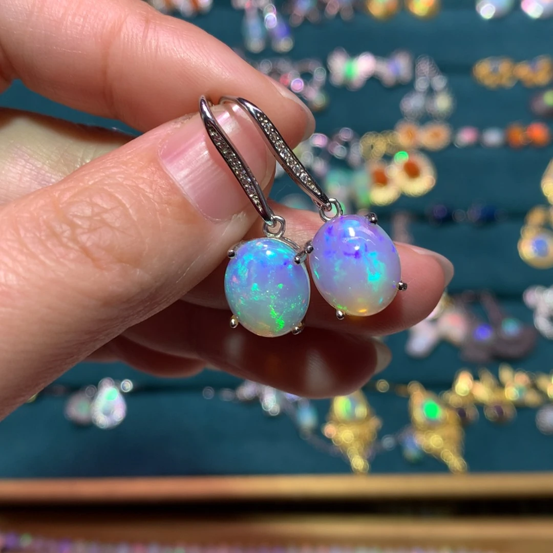 银S925镶嵌欧泊耳钉款式