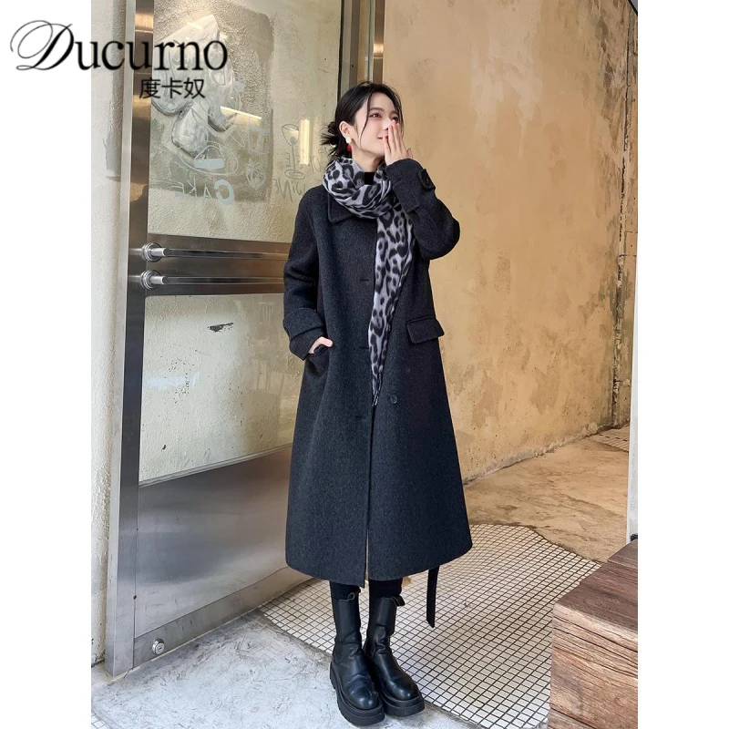 气质时尚毛呢外套女秋季2025新款韩系高端双面大衣中长款宽松呢子