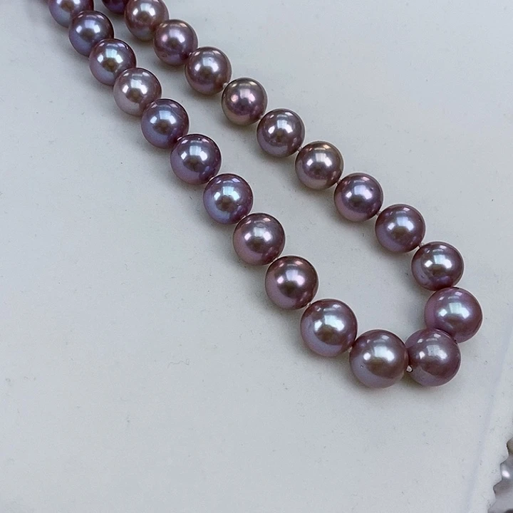 淡水珍珠颈饰合金10-12正圆紫珠珍珠项链