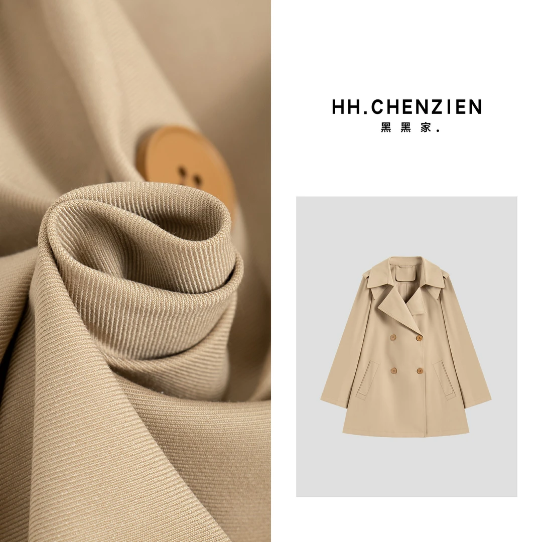 【黑黑家】“高阶简奢”秋冬款新款净版休闲双排扣设计风衣外套