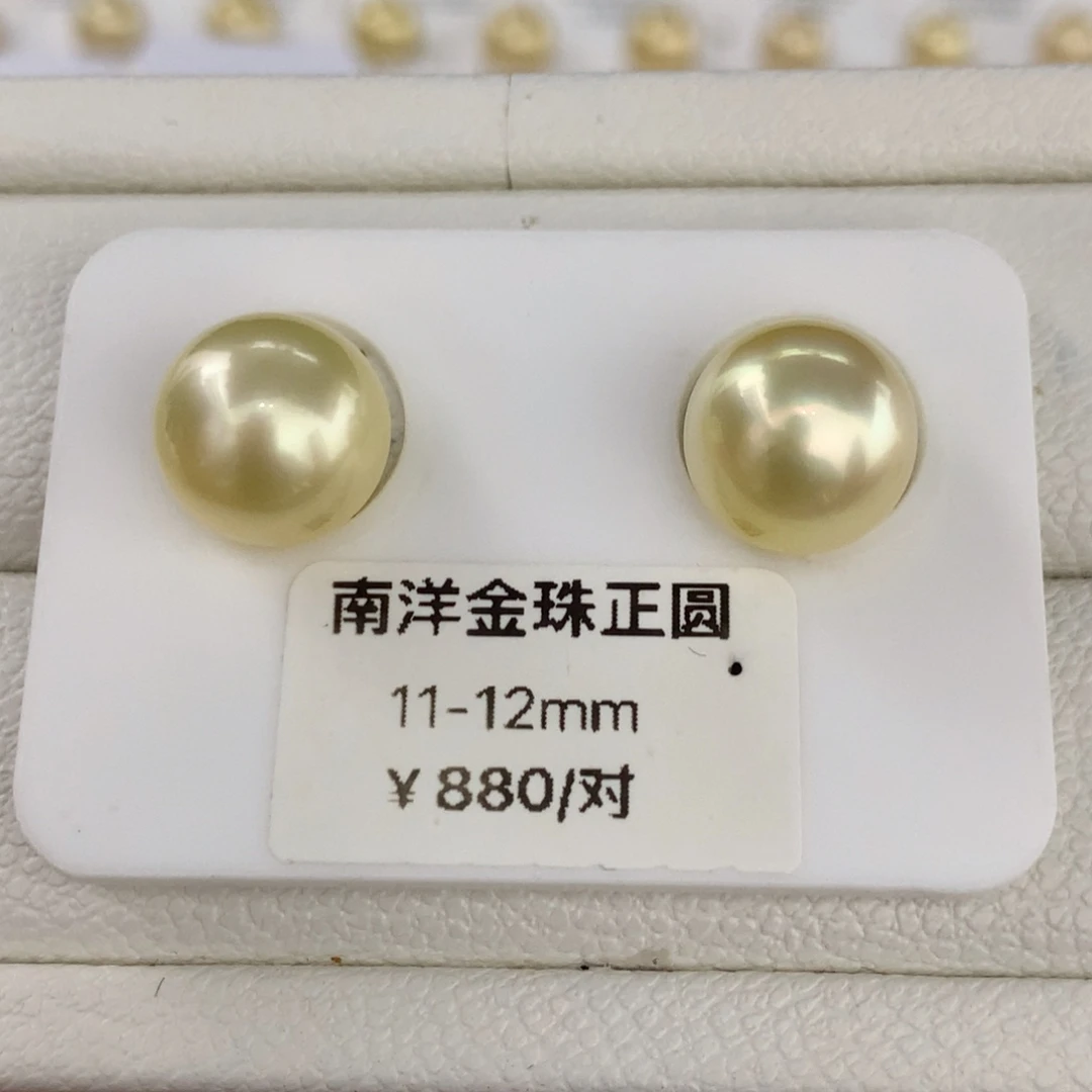未镶嵌海水珍珠珍珠浅金正圆对珠11-12mm