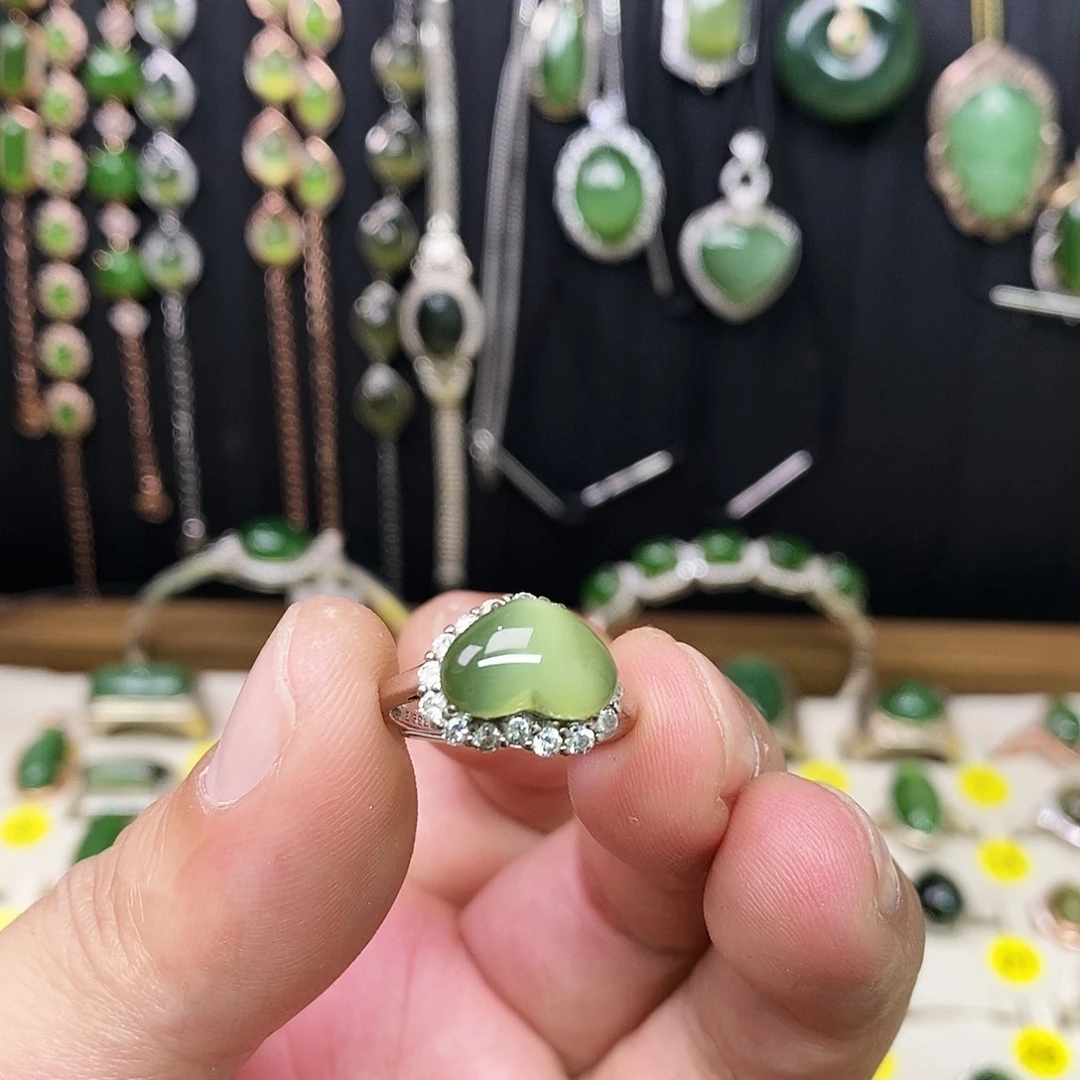 和田玉（碧玉）银S925镶嵌戒指