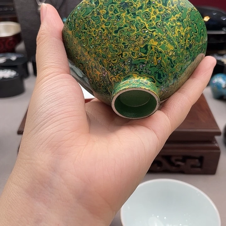 最***e斗笠款绿金款犀皮漆杯